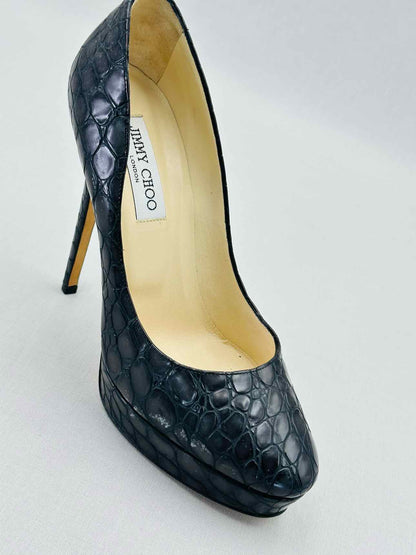 JIMMY CHOO Black Croco Embossed Size EU 40 Pumps