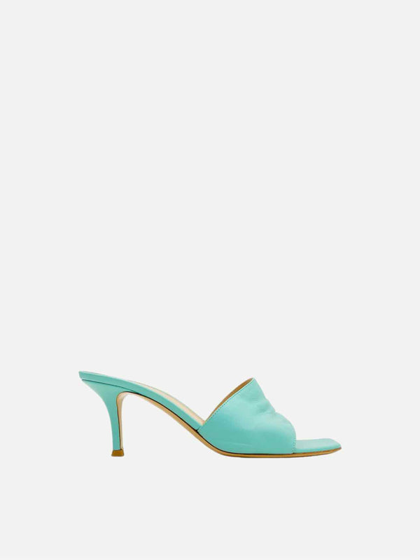 Pre - loved GIANVITO ROSSI Square Toe Turquoise Mules 38.5 at Reems Closet