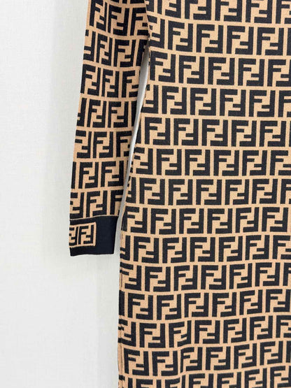 FENDI Brown FF Jacquard Size US 0 Midi Dress