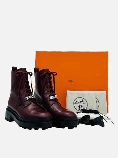 HERMES Funk Bordeaux Ankle Boots 36.5