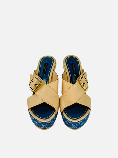 LOUIS VUITTON Espadrille Beige & Blue Monogram Wedges