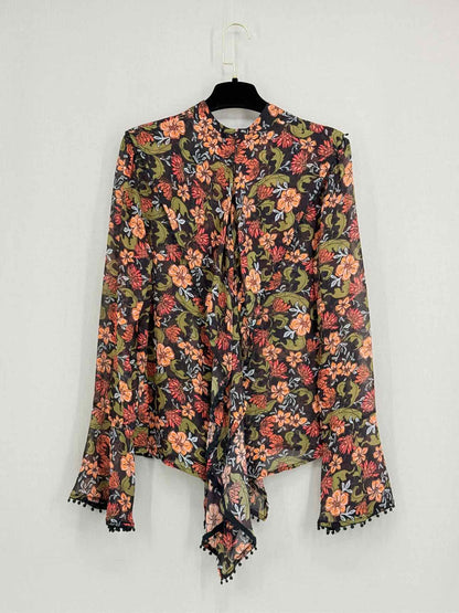 NICHOLAS Khaki Multicolor Floral Print Size US 4 Blouse