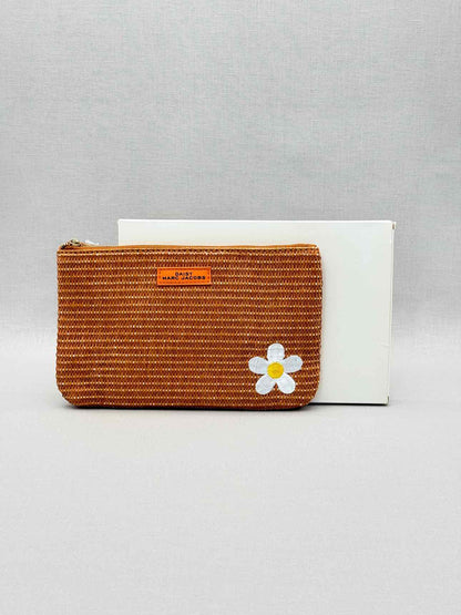 MARC JACOBS Brown Floral Embroidered Pouch