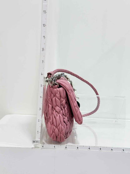 MIU MIU Nappa Crystal Pink Matelasse Shoulder Bag