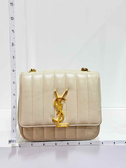 SAINT LAURENT Vicky Beige Quilted Shoulder Bag