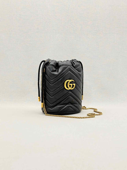 GUCCI GG Marmont Black Chevron Bucket Bag