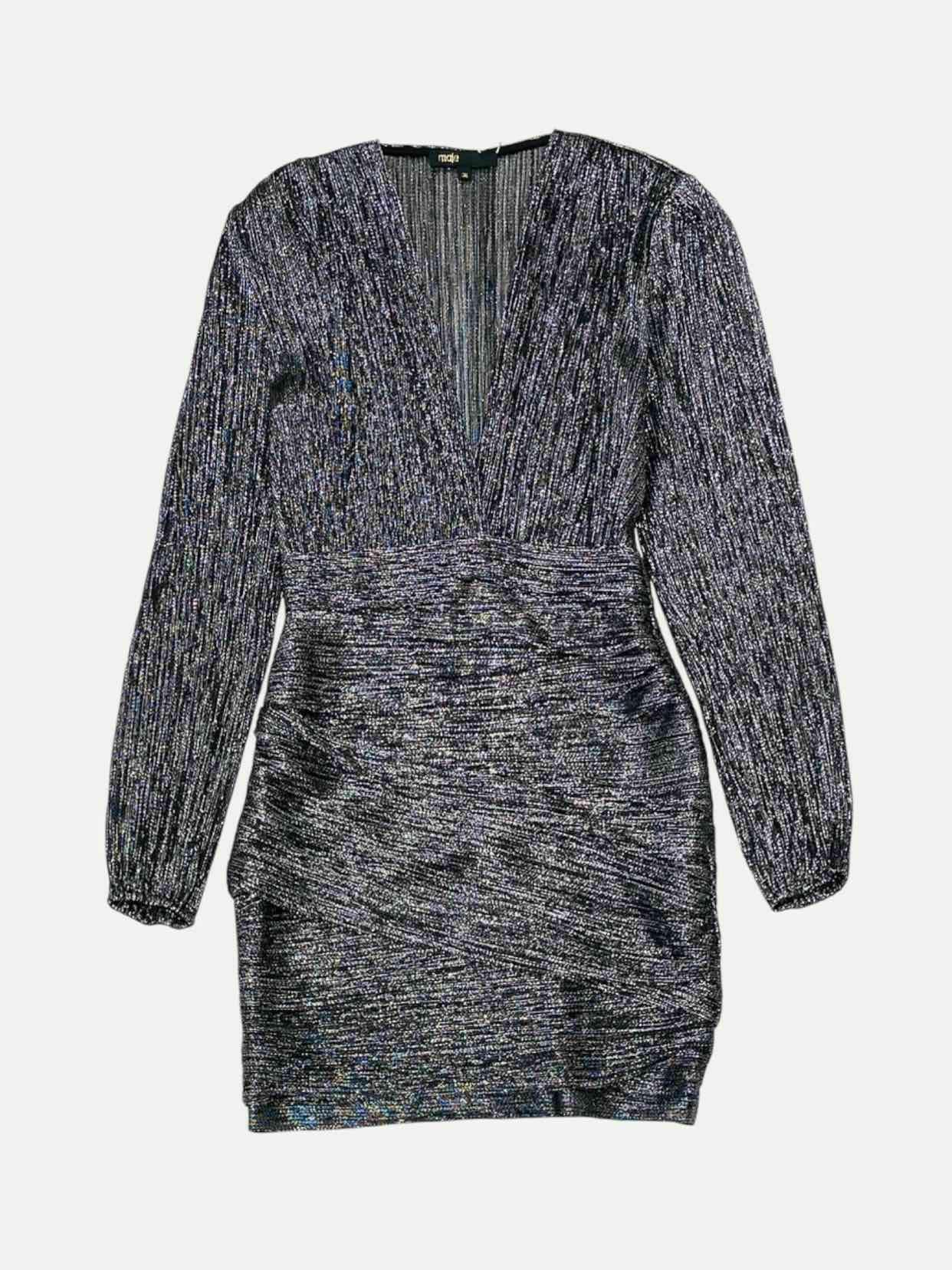 MAJE Ruched Black & Silver Size US 4 Short Dress