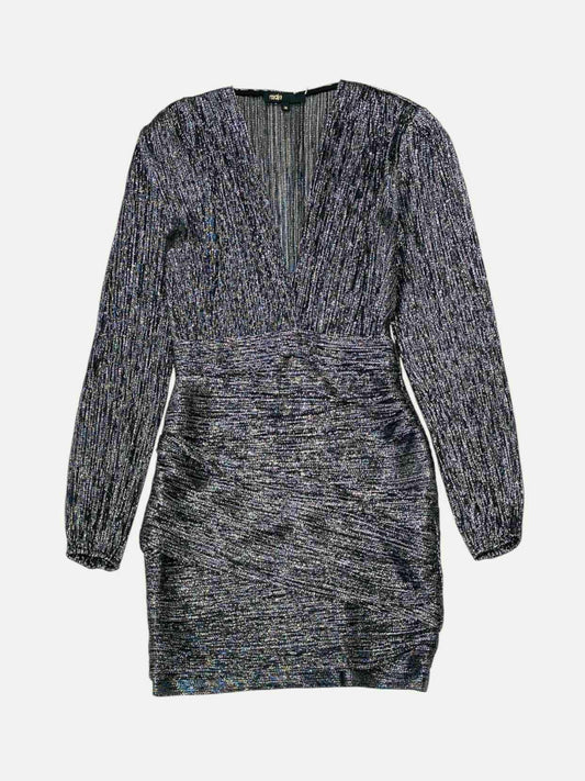 MAJE Ruched Black & Silver Size US 4 Short Dress