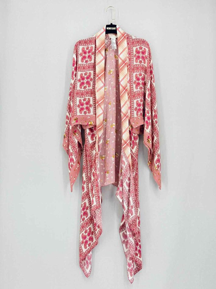 FREE PEOPLE Kimono Pink & White Size One Size Top