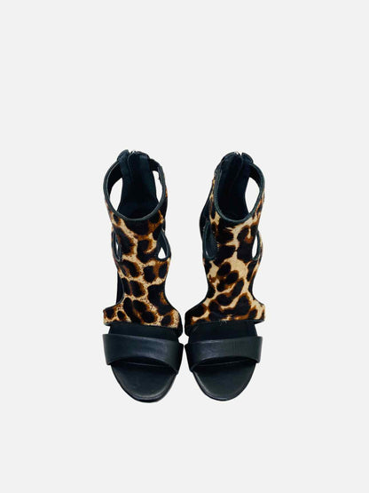 SANDRO Black & Beige Leopard Heeled Sandals 36