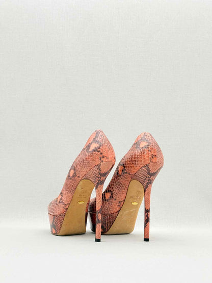 SERGIO ROSSI Pink & Brown Snakeskin Size EU 37 Pumps