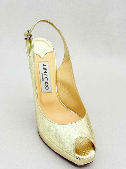JIMMY CHOO Gold Python Size EU 38 Slingbacks