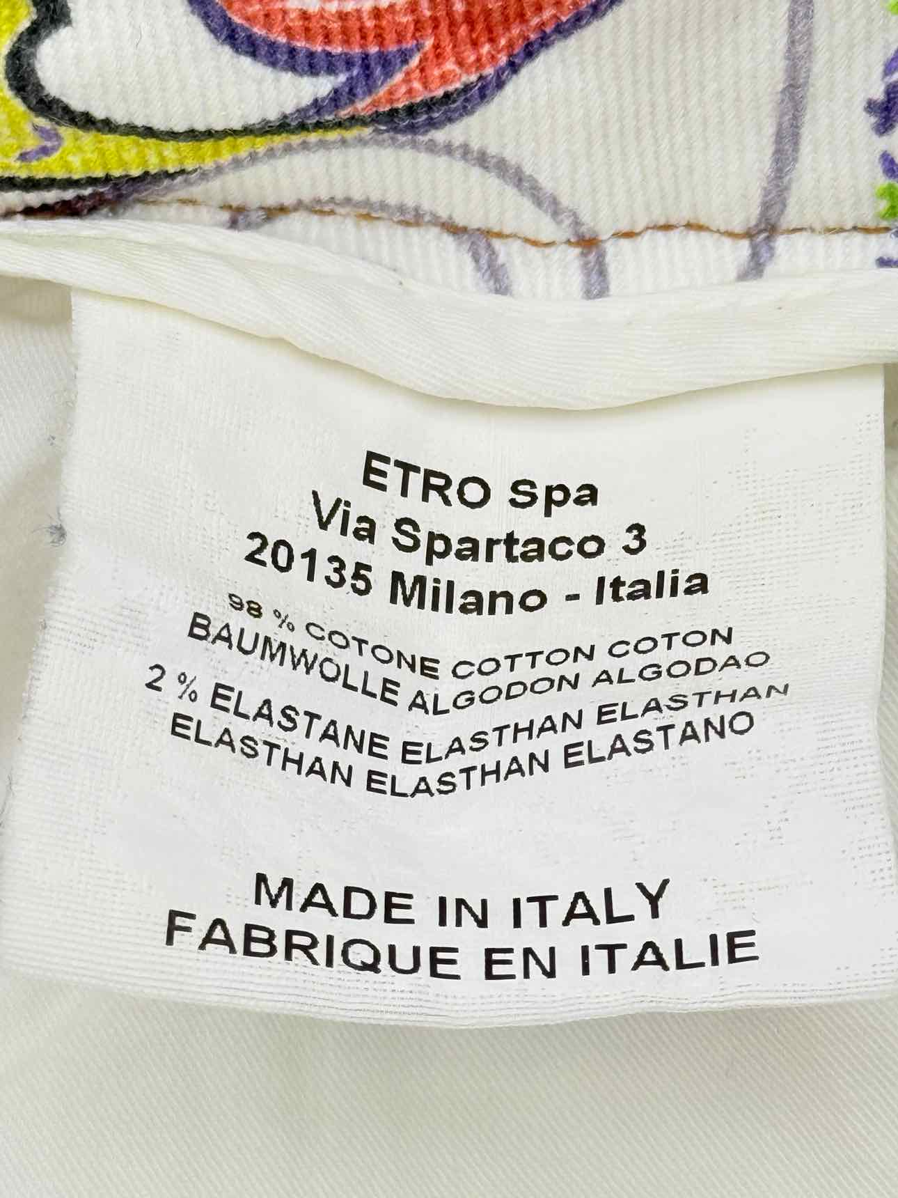 ETRO White Multicolor Paisley Print Size 26 Jeans