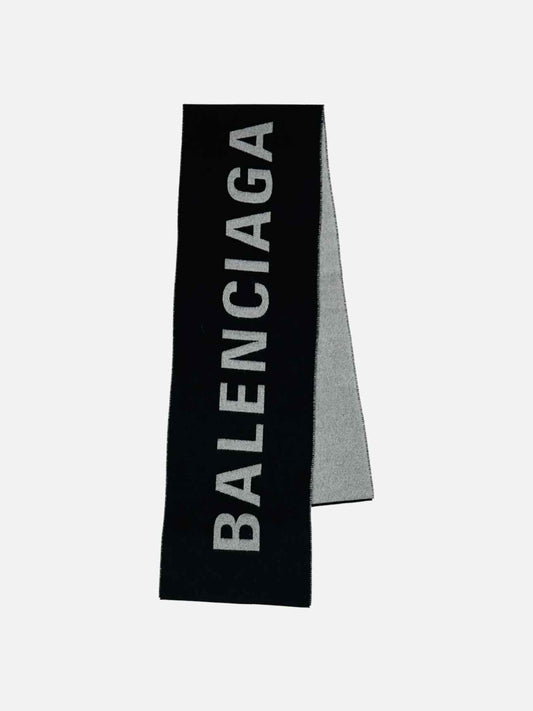 BALENCIAGA Jacquard Logo Black & Grey Logo Scarf