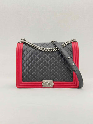 CHANEL Boy Black & Red Quilted Shoulder Bag