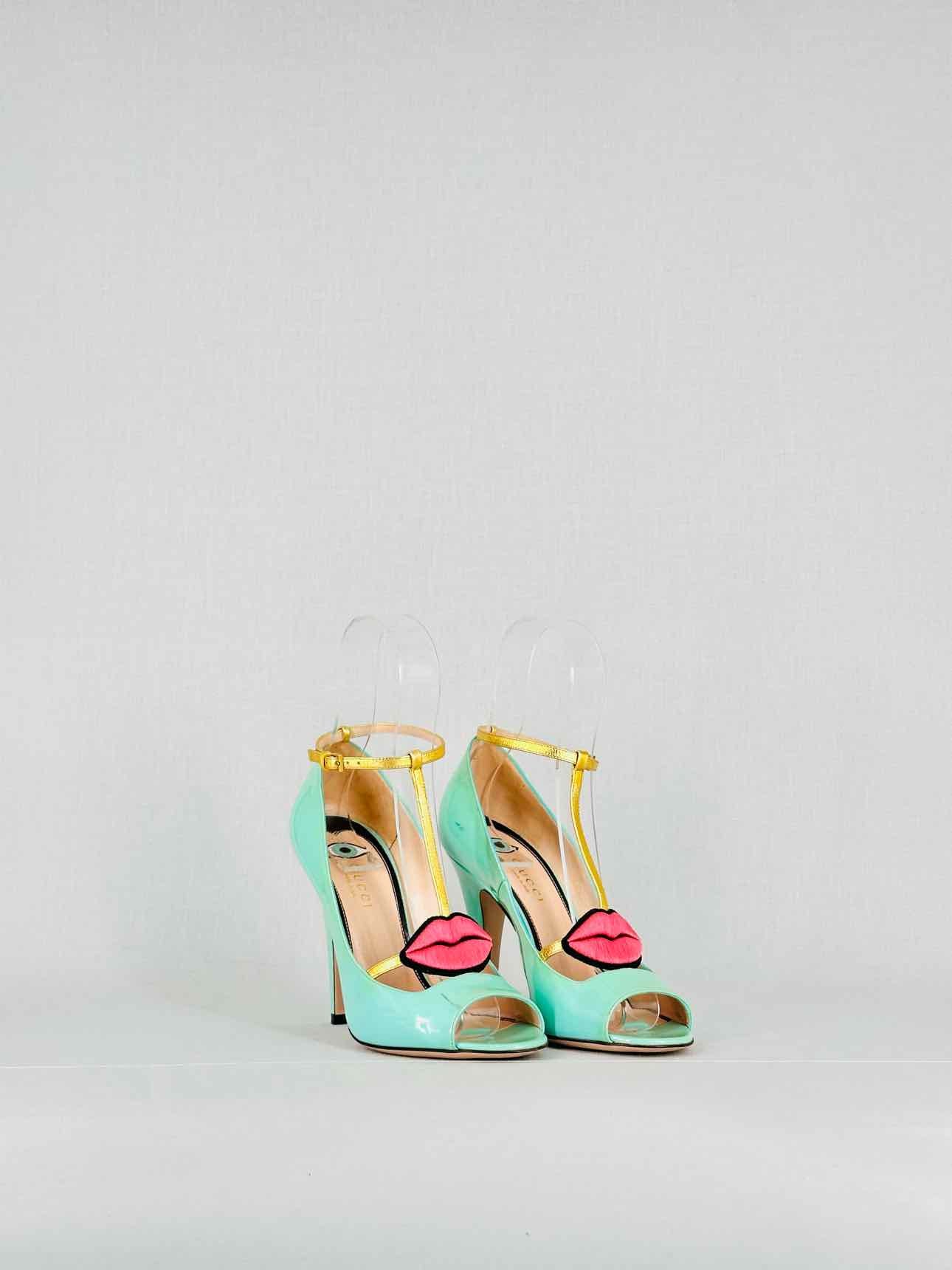 GUCCI Molina Lips Turquoise Size EU 36 Pumps