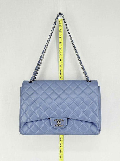 CHANEL Classic Double Flap Grey Quilted Shoulder Bag