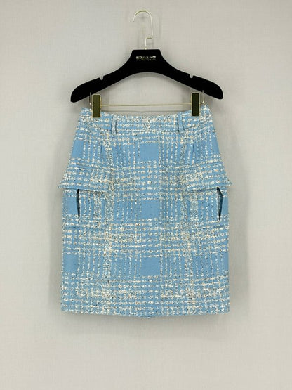 VIVIENEE HU Blue & White Size US 6 Knee Length Skirt