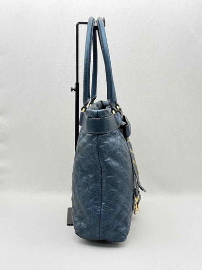MARC JACOBS Bruna Metallic Blue Quilted Tote Bag