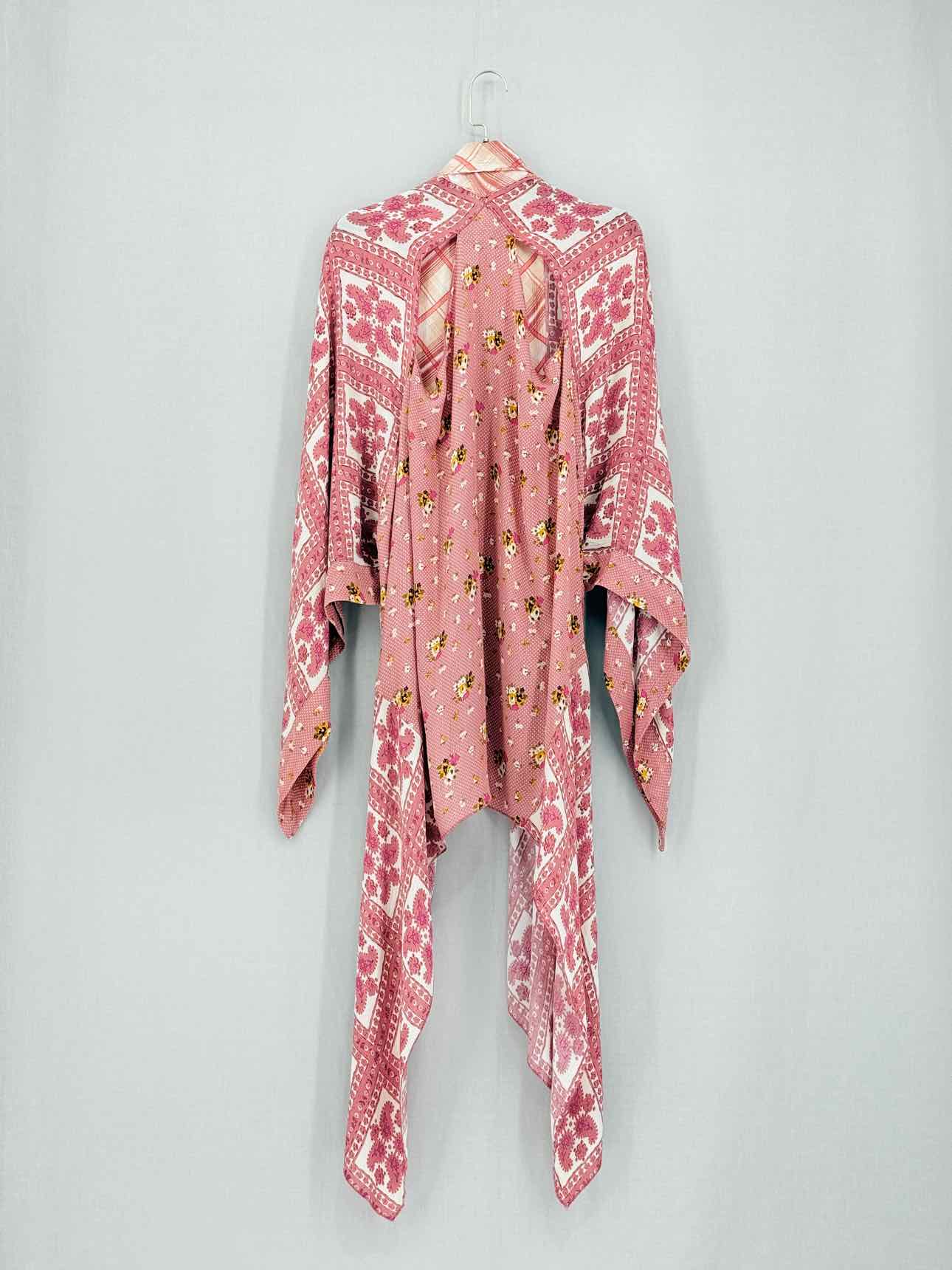 FREE PEOPLE Kimono Pink & White Size One Size Top