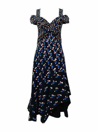 PETER PILOTTO Asymmetric Black, Blue & Peach Midi Dress