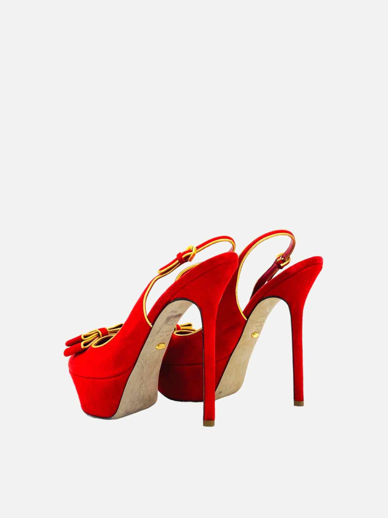 SERGIO ROSSI Red w/ Gold Size EU 37.5 Slingbacks