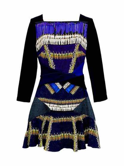 PETER PILOTTO Mini Black, Blue & White Mini Dress US6