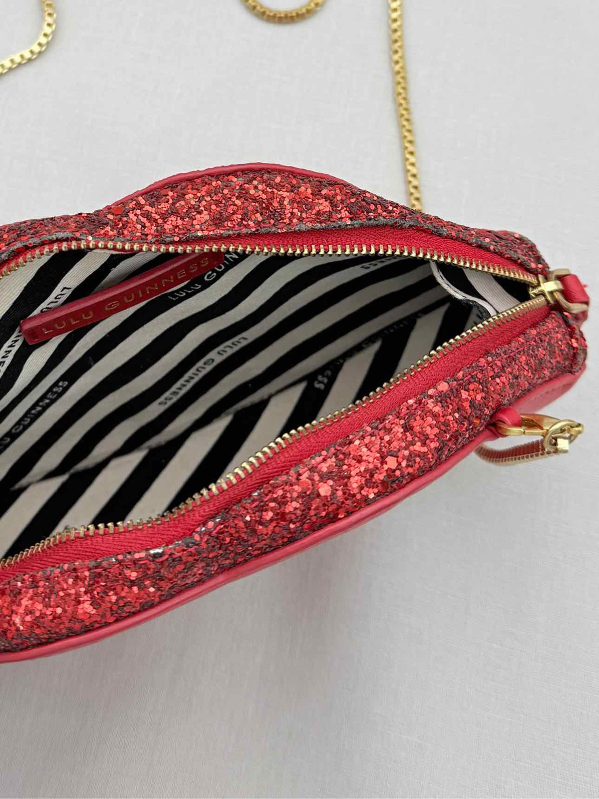 LULU GUINNESS Glitter Lips Red Crossbody