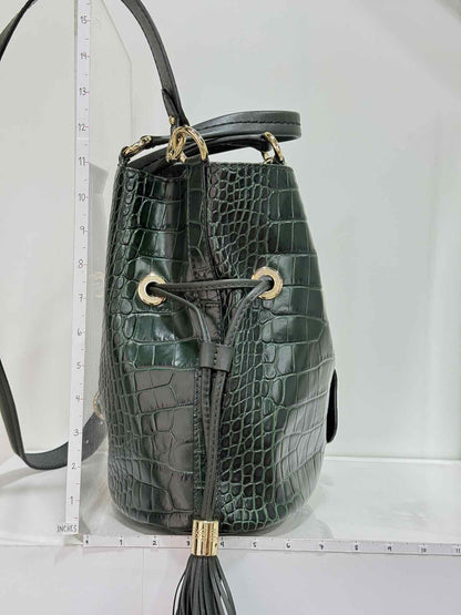 LANCEL Premier First Green Croc Embossed Bucket Bag