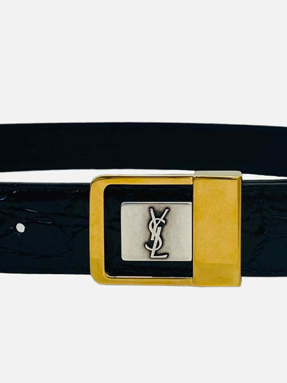 SAINT LAURENT Logo Buckle Black Belt