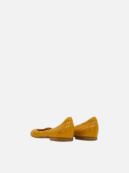 SERGIO ROSSI Tan Perforated Ballet Flats