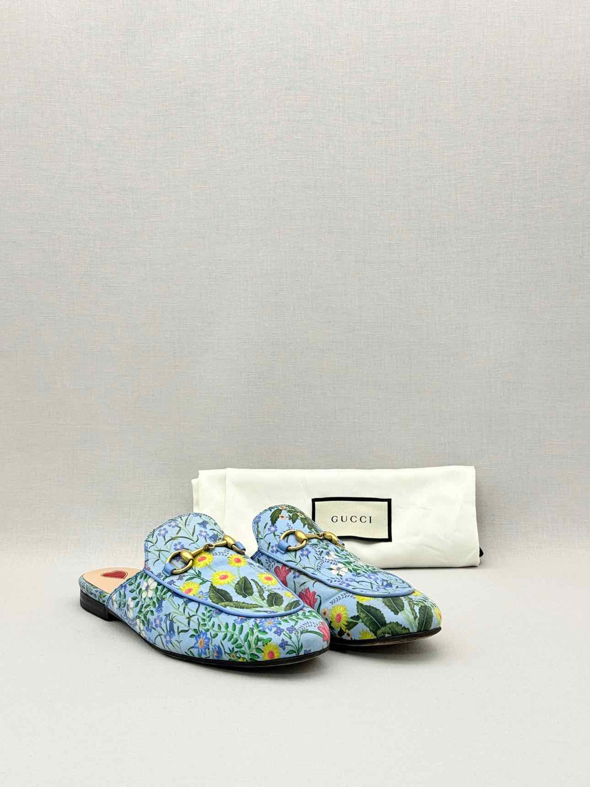 GUCCI Princetown Blue Multicolor Size EU 37.5 Mules