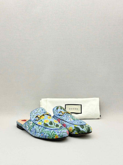 GUCCI Princetown Blue Multicolor Size EU 37.5 Mules