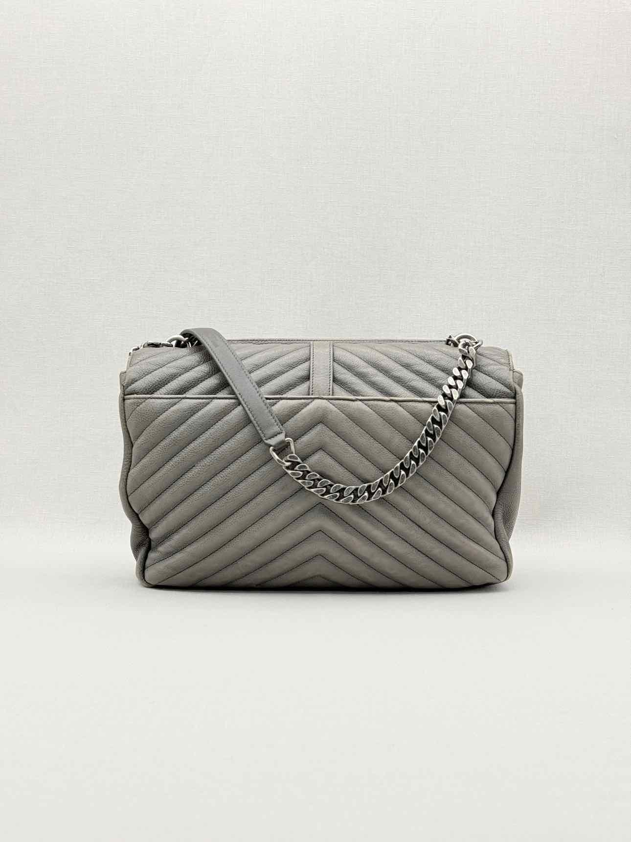SAINT LAURENT College Grey Chevron Shoulder Bag