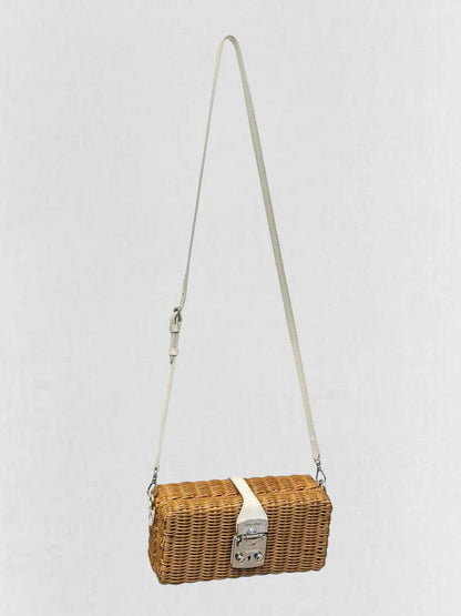 MIU MIU Midollino Brown w/ White Woven Clutch