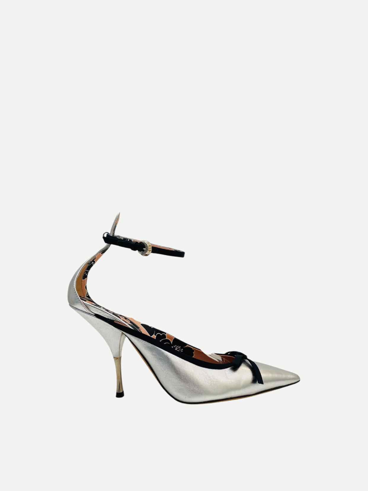 ROCHAS Ankle Strap Silver & Black Pumps 39