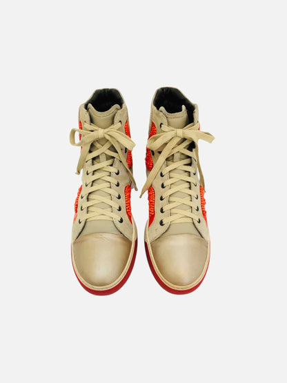 LANVIN Hand Beaded Beige & Orange Sneakers