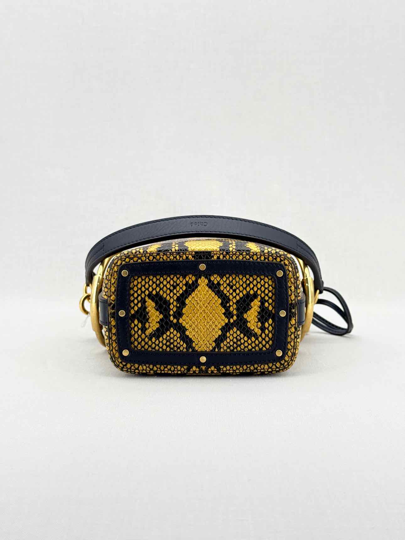 CHLOE Roy Yellow & Black Python Embossed Bucket Bag
