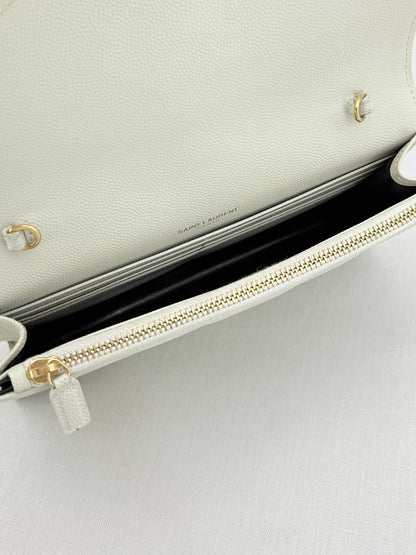 SAINT LAURENT Cassandre White Chevron Shoulder Bag