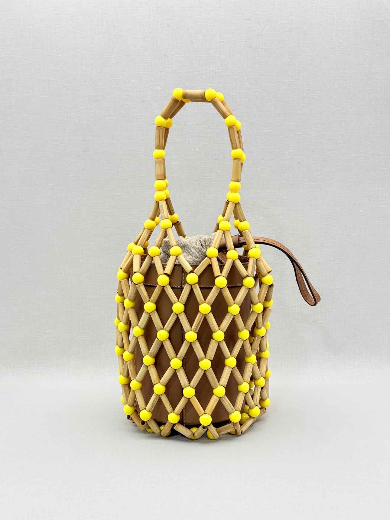 WAI WAI RIO Fefi Brown & Yellow Beaded Bucket Bag