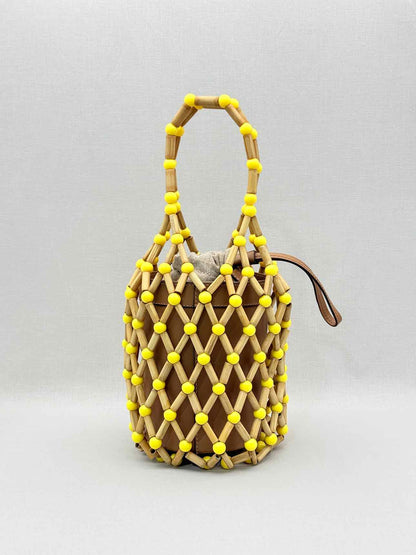 WAI WAI RIO Fefi Brown & Yellow Beaded Bucket Bag