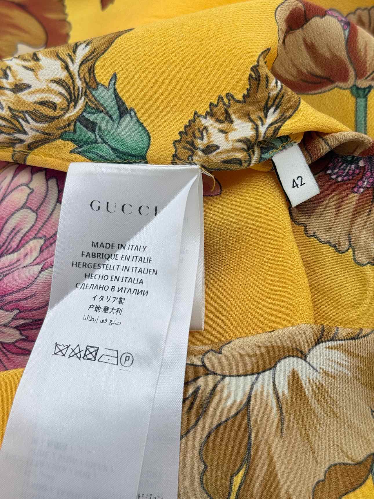 GUCCI Yellow Multicolor Floral Print Size US 6 Blouse