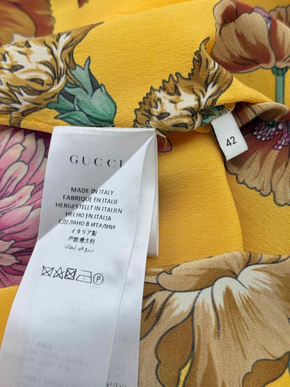 GUCCI Yellow Multicolor Floral Print Size US 6 Blouse