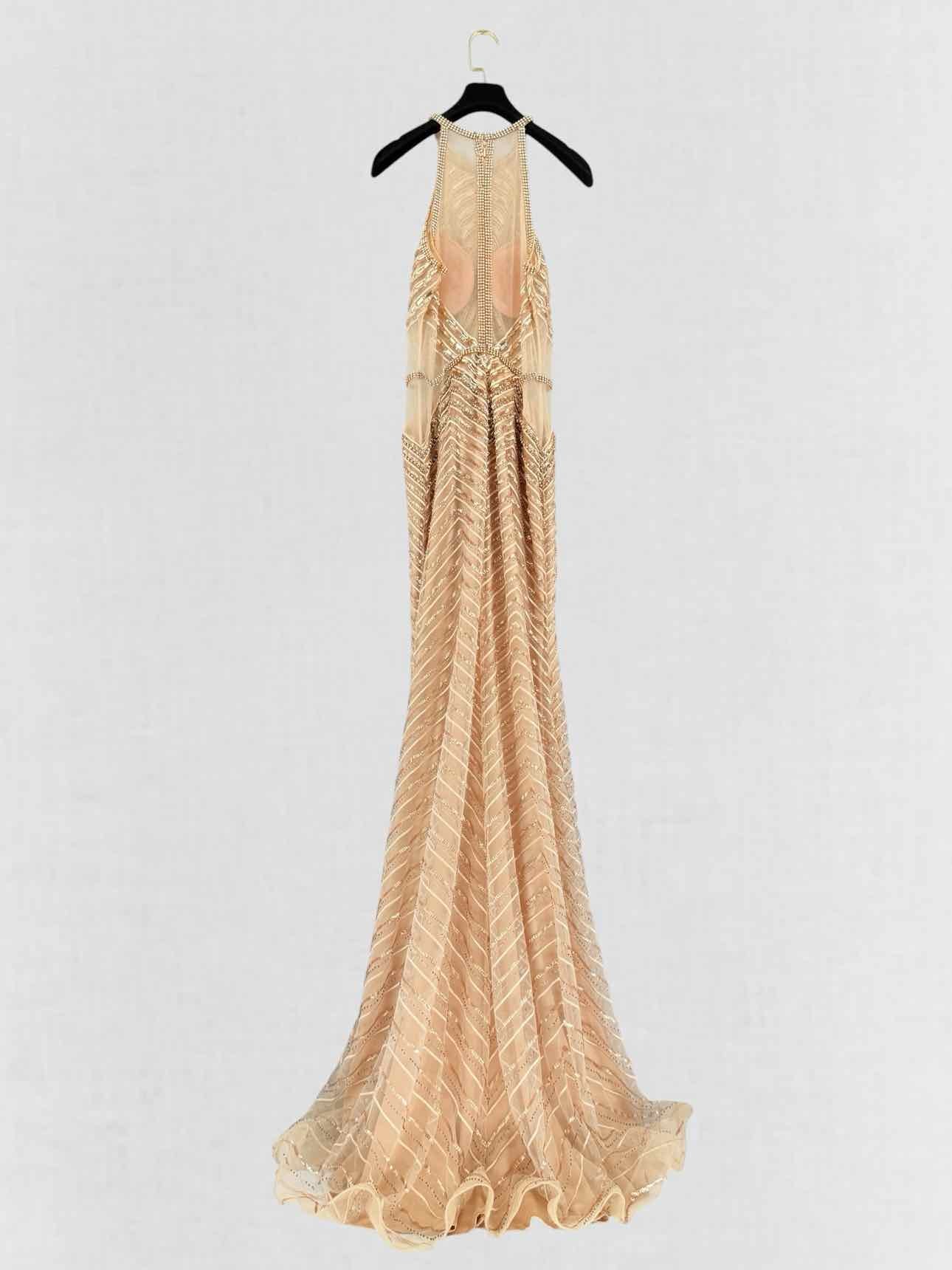 FOREVER UNIQUE Beige & Gold Size US 4 Long Dress