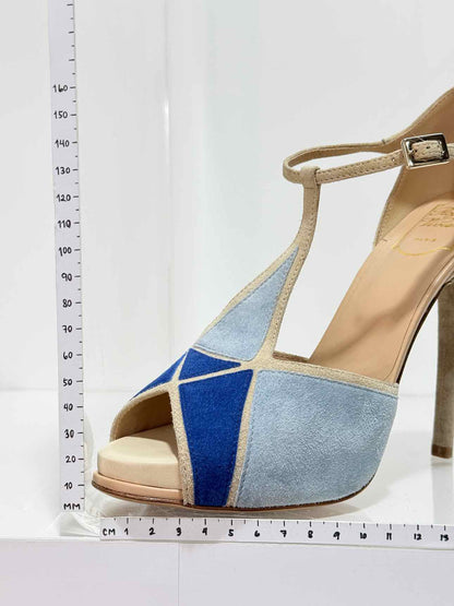 ROGER VIVIER Blue & Beige Size EU 39 Platform Sandals