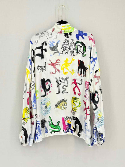 BALENCIAGA White Multicolor Printed Size US 6 Blouse