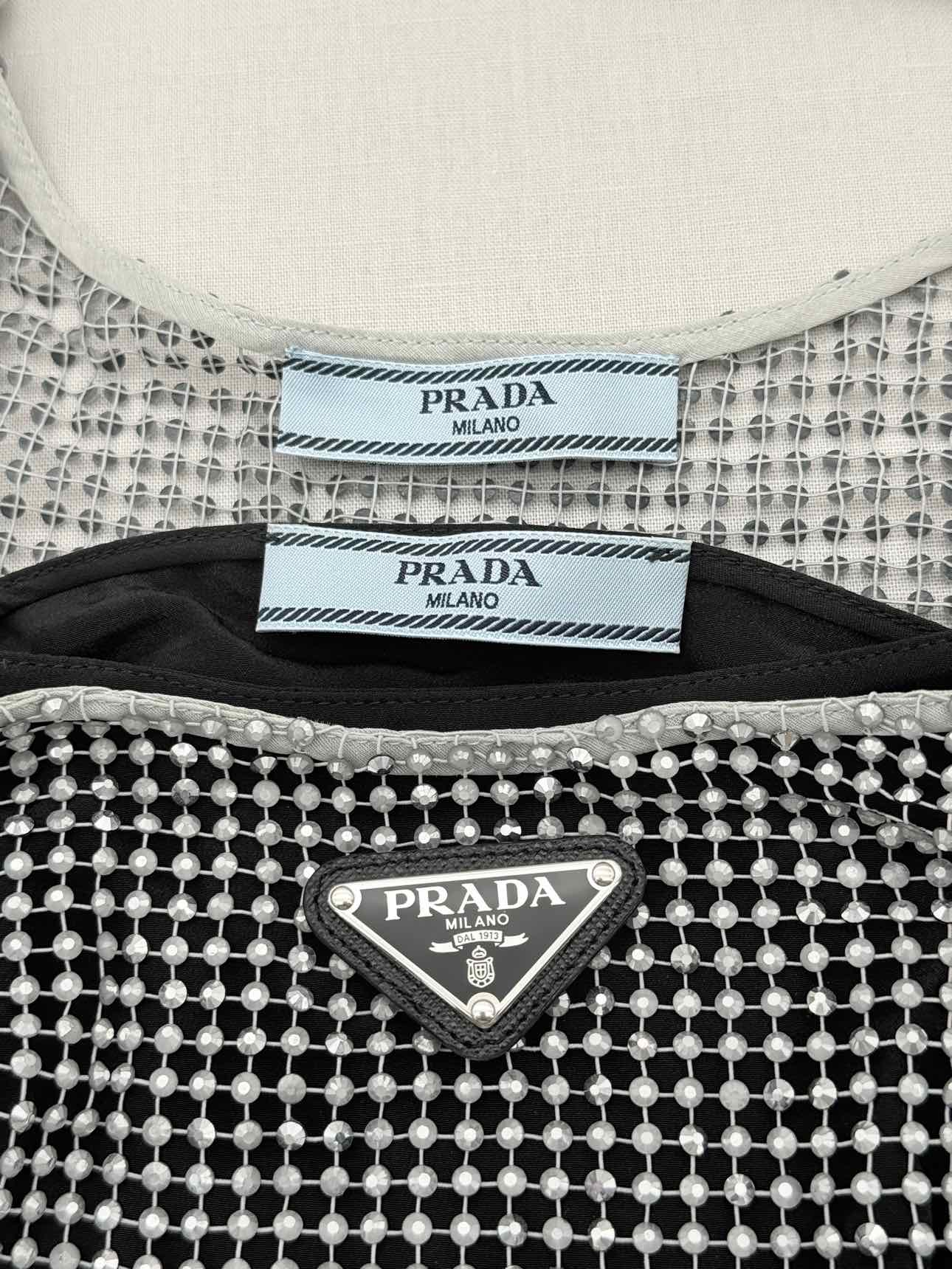PRADA Black & Silver Logo Plaque Size US 4 Top