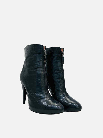 GF FERRE Zip Front Black Embossed Ankle Boots 37