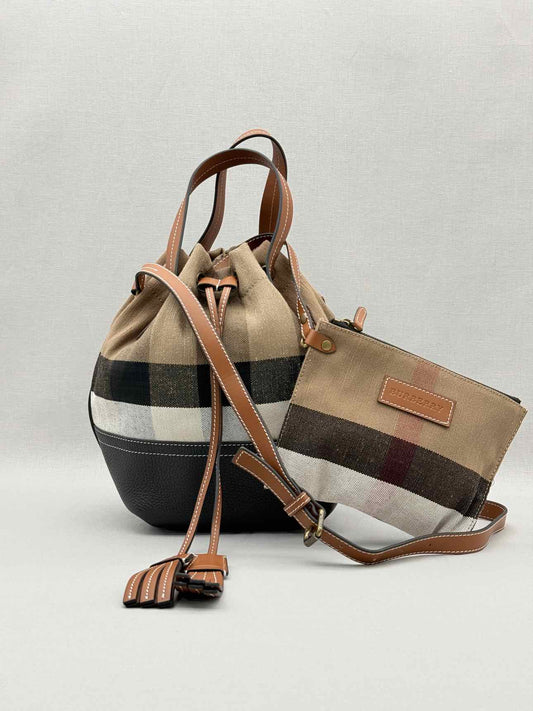 BURBERRY Heston Black Multicolor Check Bucket Bag