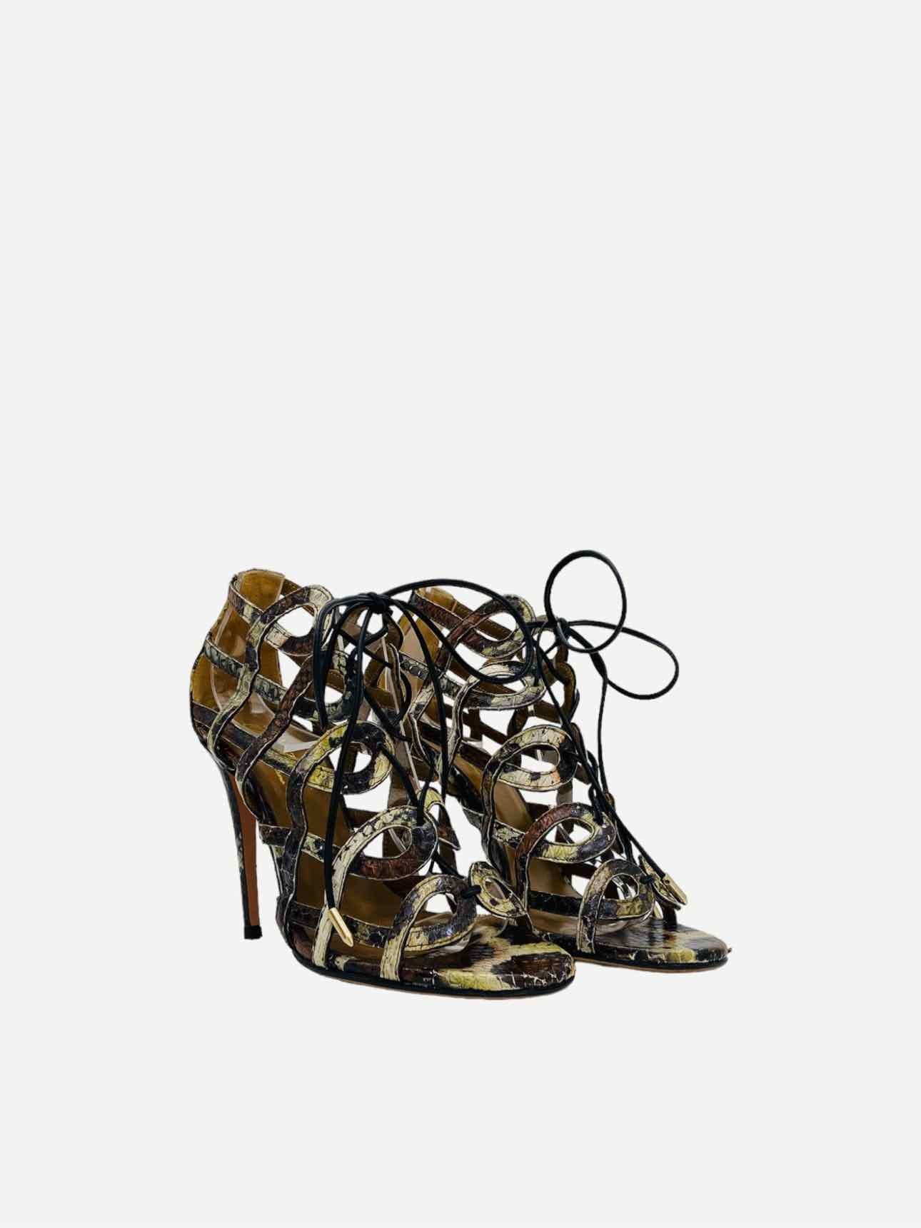 AQUAZZURA Black & Green Heeled Sandals 35